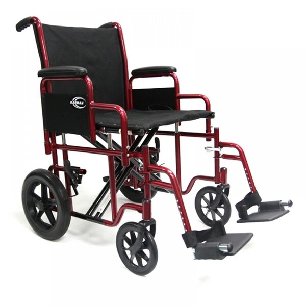 Carman Karman 22 in. Heavy Duty Transport Wheelchair with Removable Footrest & Armrest, Burgundy T-922W - main